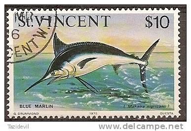 ST VINCENT - 1975 $10 Fish - Blue Marlin. Scott 425. Used - St.Vincent (1979-...)