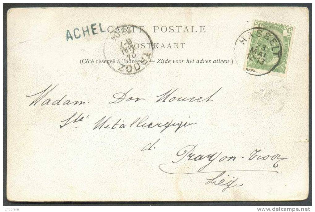 N°56 - 5 Centimes Vert, Obl. Sc HASSELT S/C.V. Du 28 Mai 1904 + Griffe De ACHEL (vert-gris) Vers Prayon - Carte Illustré - Linear Postmarks