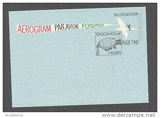 Sweden Postal Stationery Ganzsache Aerogram Par Avion Flygpost 1972 FDC Cover Nils Holgersson Zeppelin Cancel - Postal Stationery