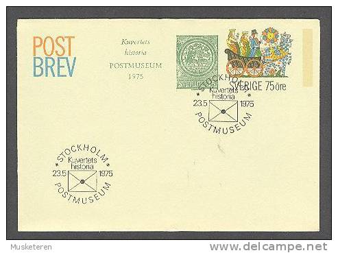 Sweden Postal Stationery Ganzsache Postbrev 1975 FDC Cover Stockholm Postmuseum Kuvertets Historia MNH - Entiers Postaux