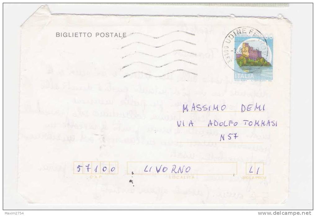 BIGLIETTO POSTALE L. 200 CASTELLI D'ITALIA VIAGGIATO IN TARIFFA - Interi Postali