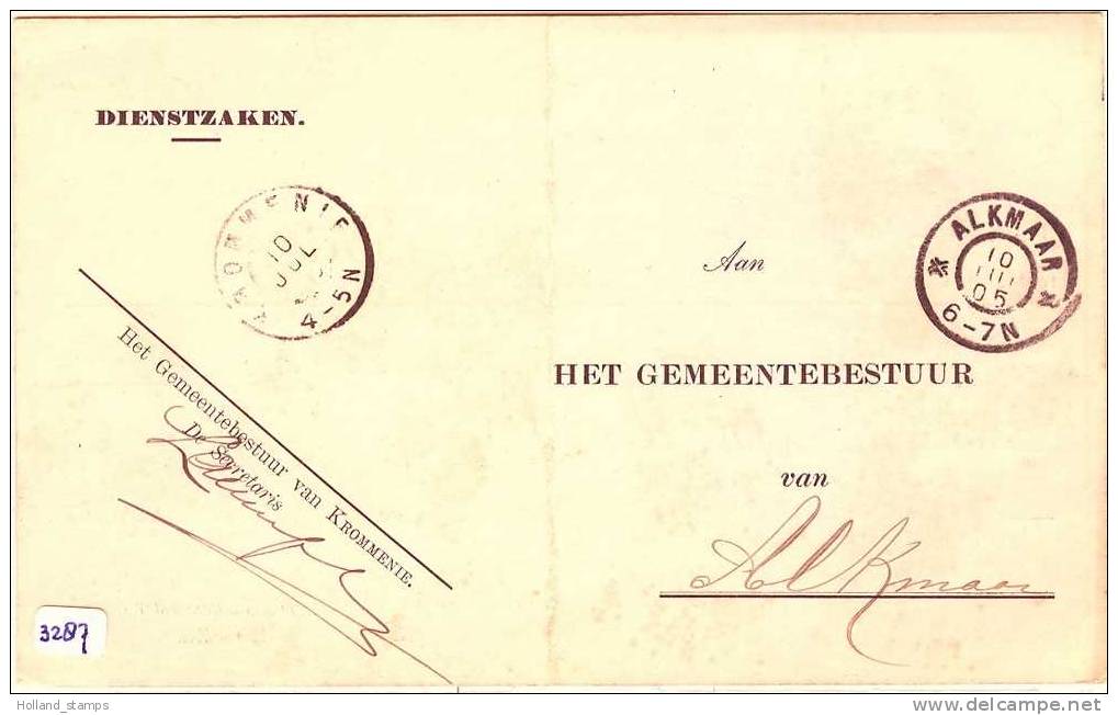 DIENSTKAART Uit 1905 Van KROMMENIE Naar ALKMAAR  (3287) - Postal Stationery
