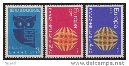 Grecia 1970 Europa 3 Vl  Nuovi Serie Completa - 1970