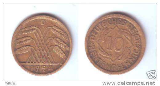 Germany 10 Rentenpfennig 1924 D - 10 Rentenpfennig & 10 Reichspfennig