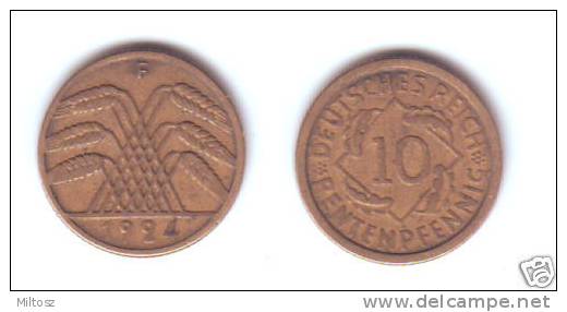 Germany 10 Rentenpfennig 1924 F - 10 Rentenpfennig & 10 Reichspfennig