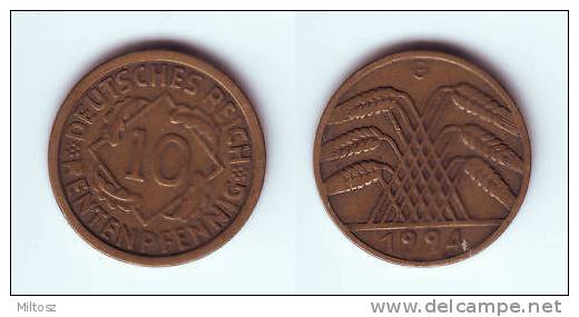 Germany 10 Rentenpfennig 1924 G - 10 Rentenpfennig & 10 Reichspfennig