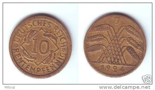 Germany 10 Rentenpfennig 1924 J - 10 Rentenpfennig & 10 Reichspfennig