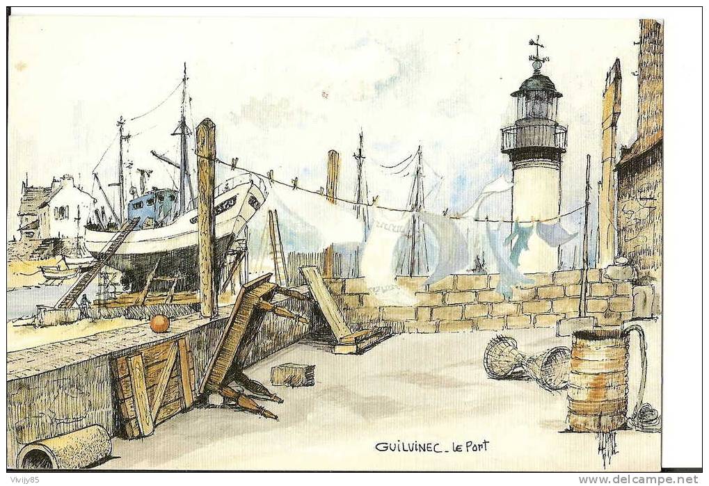 29 - GUILVINEC - Belle Aquarelle Originale Du Port ( De Robert Lepine ) - Guilvinec