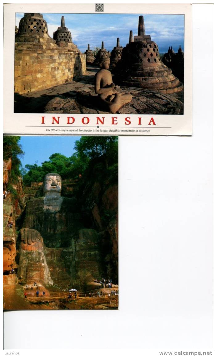 (0425) 2 Buddha Statue Postcard - 2 Carte De Statue Buddha - Buddhism