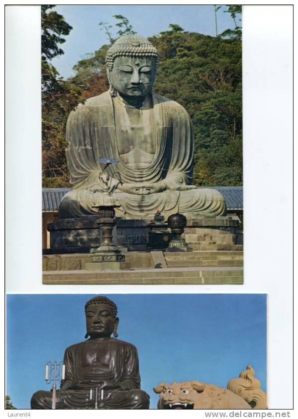 (0324) - 2 Statue Of Buddha Postcard - Carte De Statue De Buddha - Buddhism