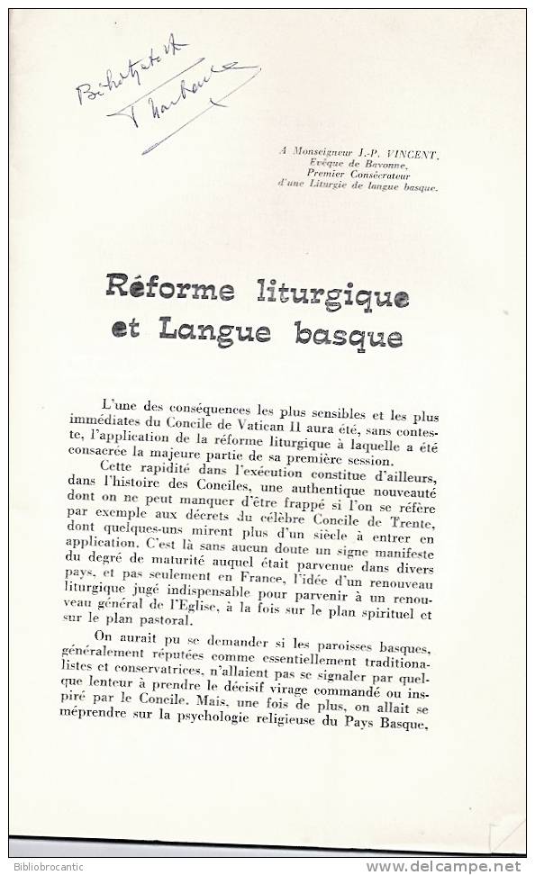 REFORME LITURGIQUE ET LANGUE BASQUE Par . F. ARRADOY - Baskenland