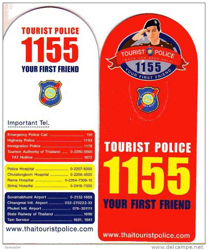 MARQUE PAGES THAILANDE - TOURIST POLICE 1155 YOUR FIRST FRIEND - Police & Gendarmerie