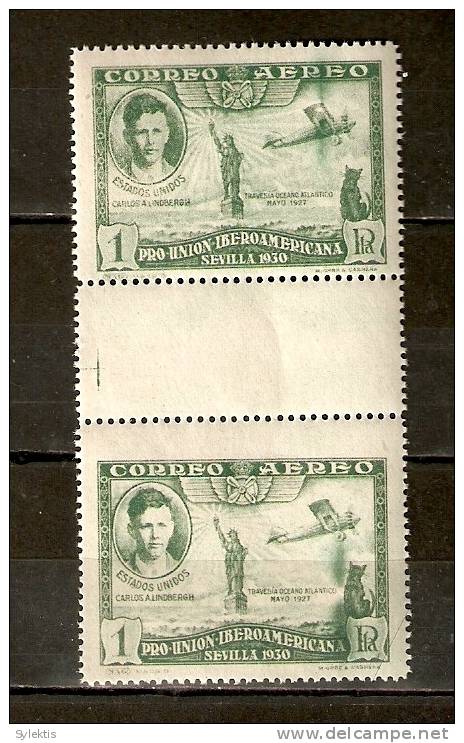 SPAIN 1930 1p GUTTER PAIR AIR MNH - Unused Stamps