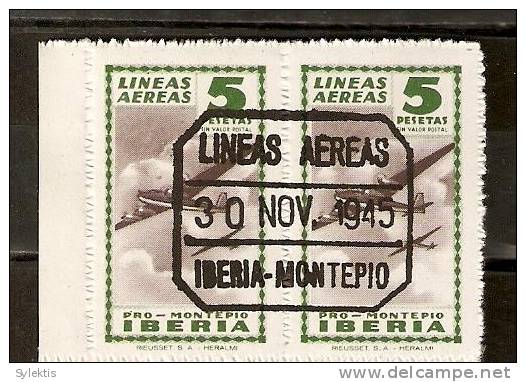 SPAIN 1945 PRO MONTERIA  IBERIA PAIR  #3 - Vignettes De La Guerre Civile