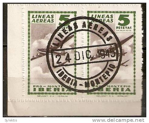 SPAIN 1945 PRO MONTERIA  IBERIA PAIR  #4 - Vignette Della Guerra Civile