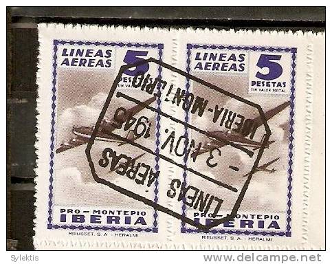 SPAIN 1945 PRO MONTERIA  IBERIA PAIR  #6 - Spanish Civil War Labels