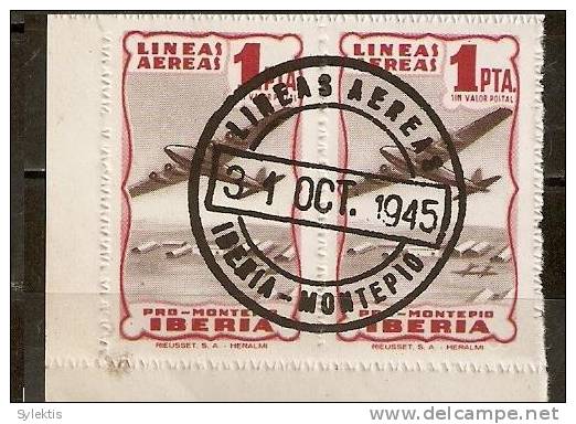 SPAIN 1945 PRO MONTERIA  IBERIA PAIR  #7 - Vignette Della Guerra Civile