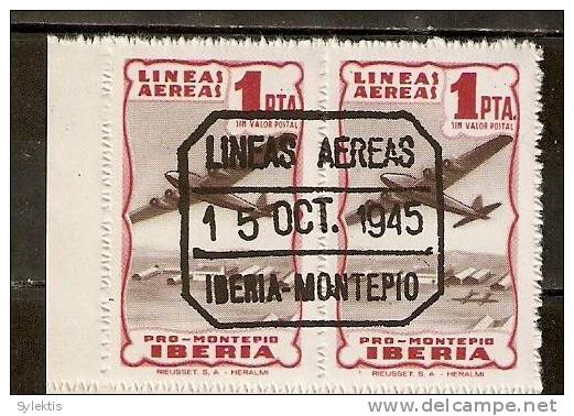 SPAIN 1945 PRO MONTERIA  IBERIA PAIR  #8 - Vignette Della Guerra Civile
