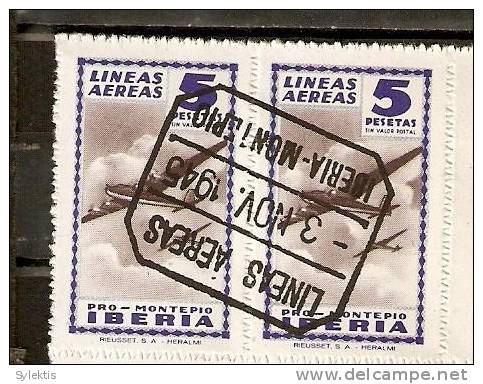 SPAIN 1945 PRO MONTERIA  IBERIA PAIR  #6 - Postage-Revenue Stamps