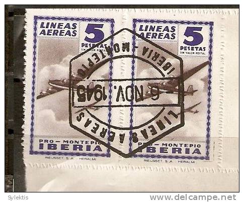 SPAIN 1945 PRO MONTERIA  IBERIA PAIR  #5 - Fiscaux-postaux