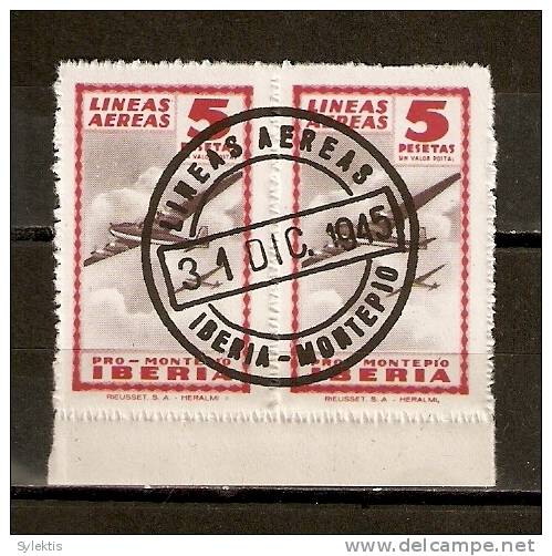 SPAIN 1945 PRO MONTERIA  IBERIA PAIR  #1 - Fiscaux-postaux