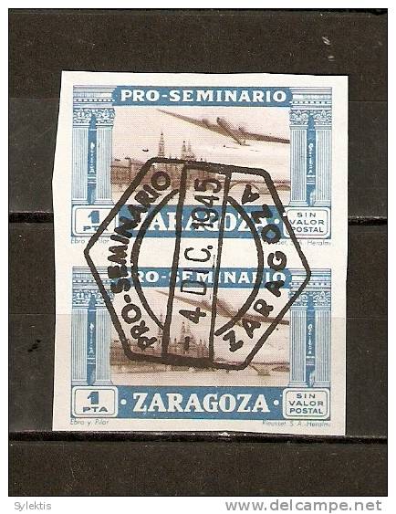 SPAIN 1945 PRO SEMINARIO  ZARAGOZA PAIR IMPERF #9 - Bolli Di Censura Nazionalista