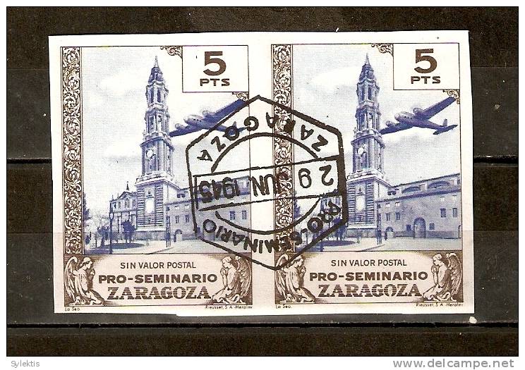 SPAIN 1945 PRO SEMINARIO  ZARAGOZA PAIR IMPERF #4 - Nationalist Issues