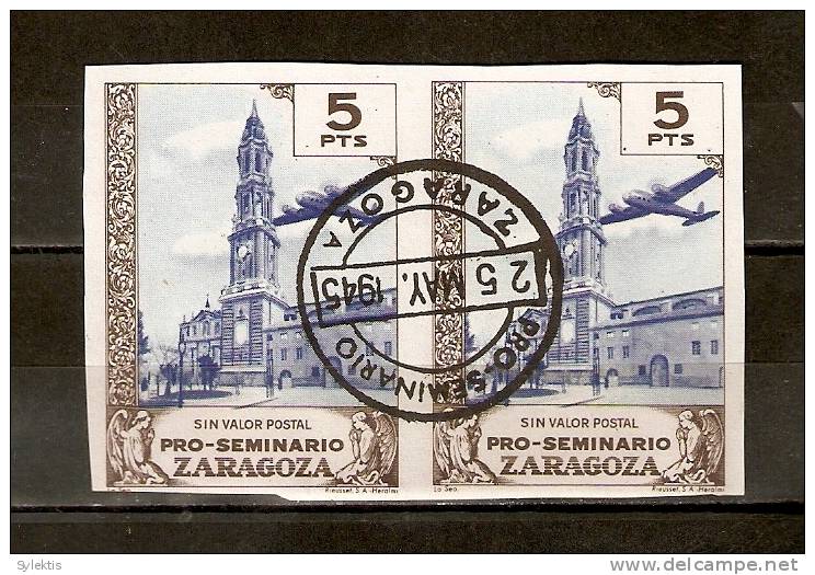 SPAIN 1945 PRO SEMINARIO  ZARAGOZA PAIR IMPERF #6 - Nationalist Issues