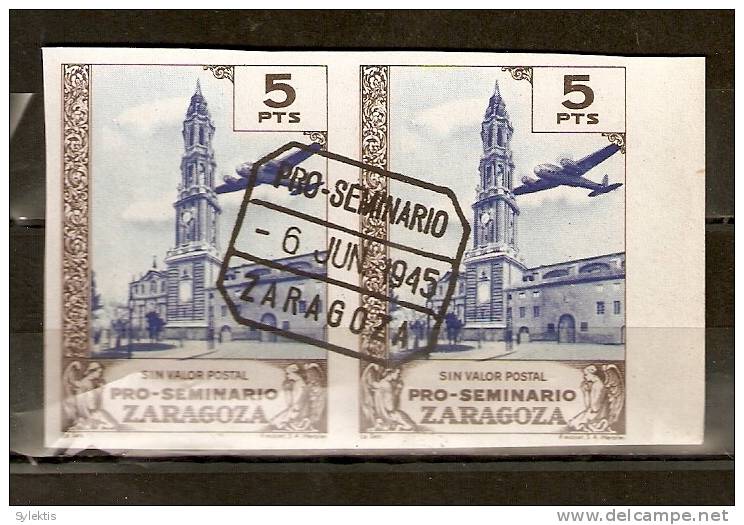 SPAIN 1945 PRO SEMINARIO  ZARAGOZA PAIR IMPERF #5 - Marcas De Censura Nacional