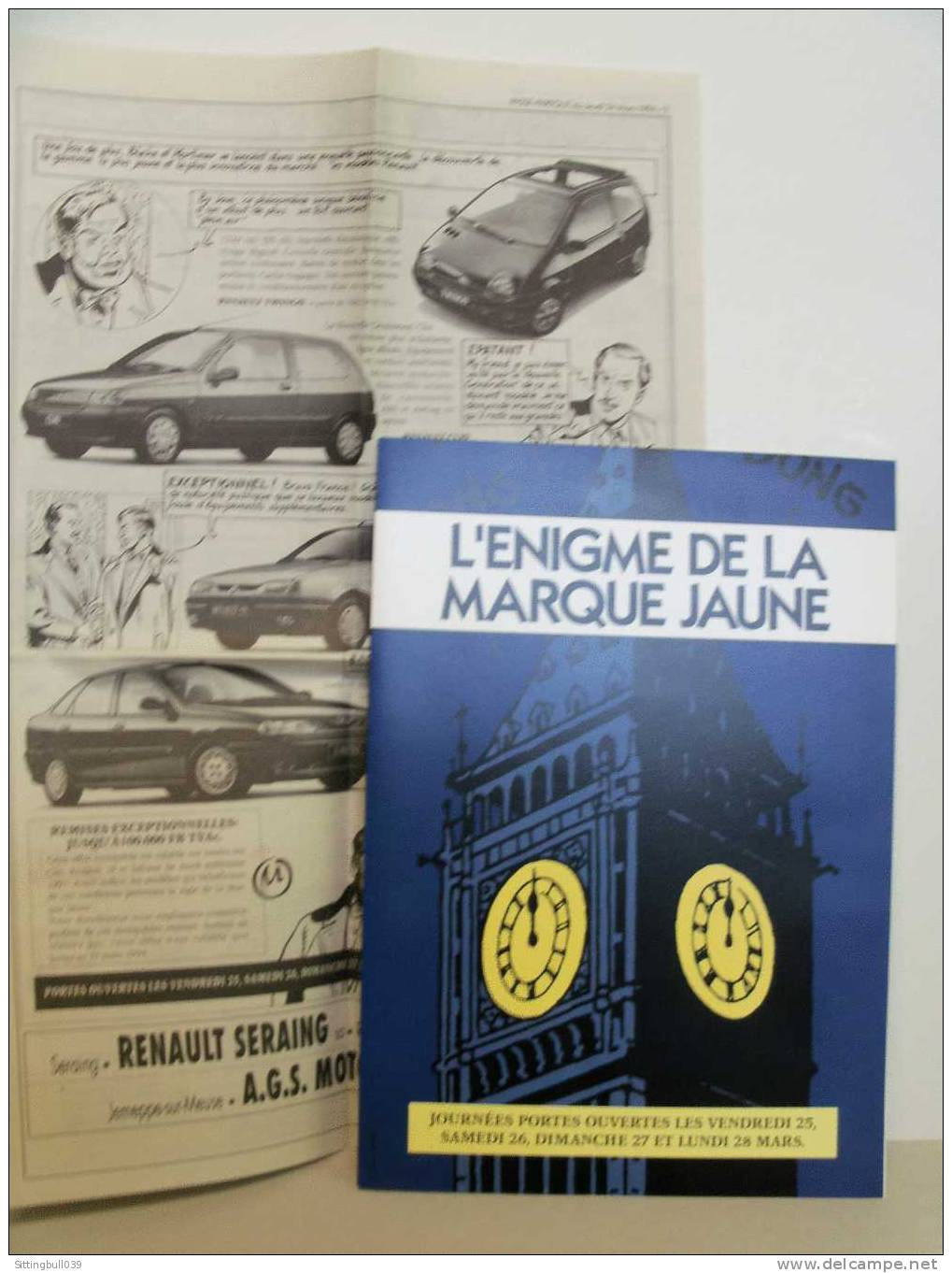 BLAKE ET MORTIMER. L'ENIGME DE LA MARQUE JAUNE. PUB RENAULT 1994 + Coupure Du Journal Pub Avec Blake Et Morti. Belgique. - Objets Publicitaires