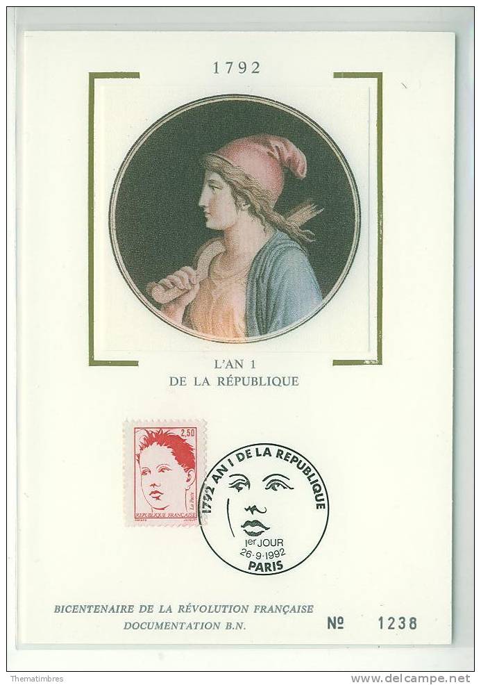 CM1306 An 1 De La Republique Marianne Raysse 2773 France 1992 FDC Maximum - Révolution Française