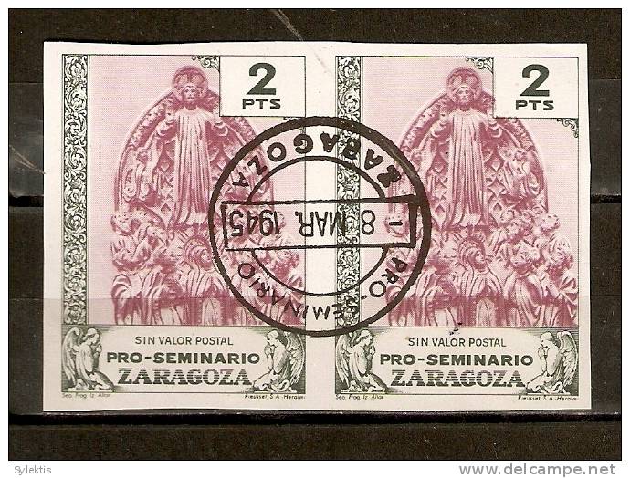 SPAIN 1945 PRO SEMINARIO  ZARAGOZA PAIR IMPERF #1 - Marques De Censures Nationalistes