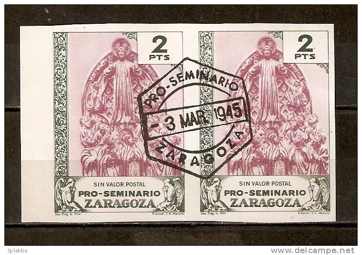 SPAIN 1945 PRO SEMINARIO  ZARAGOZA PAIR IMPERF #2 - Bolli Di Censura Nazionalista