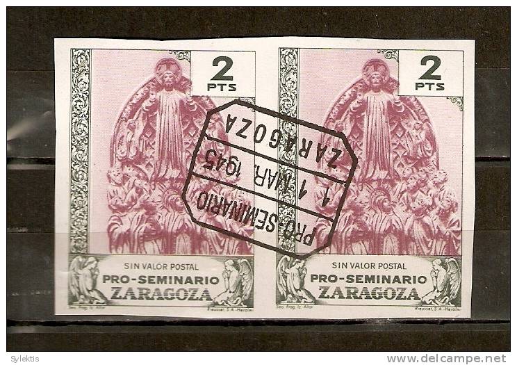 SPAIN 1945 PRO SEMINARIO  ZARAGOZA PAIR IMPERF #3 - Marcas De Censura Nacional