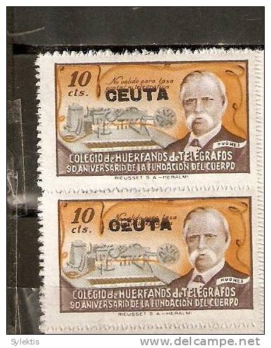 SPAIN 1945 HUERFANOS DE TELEGRAFOS OV. GEUTA PAIR MNH - Telegrafi