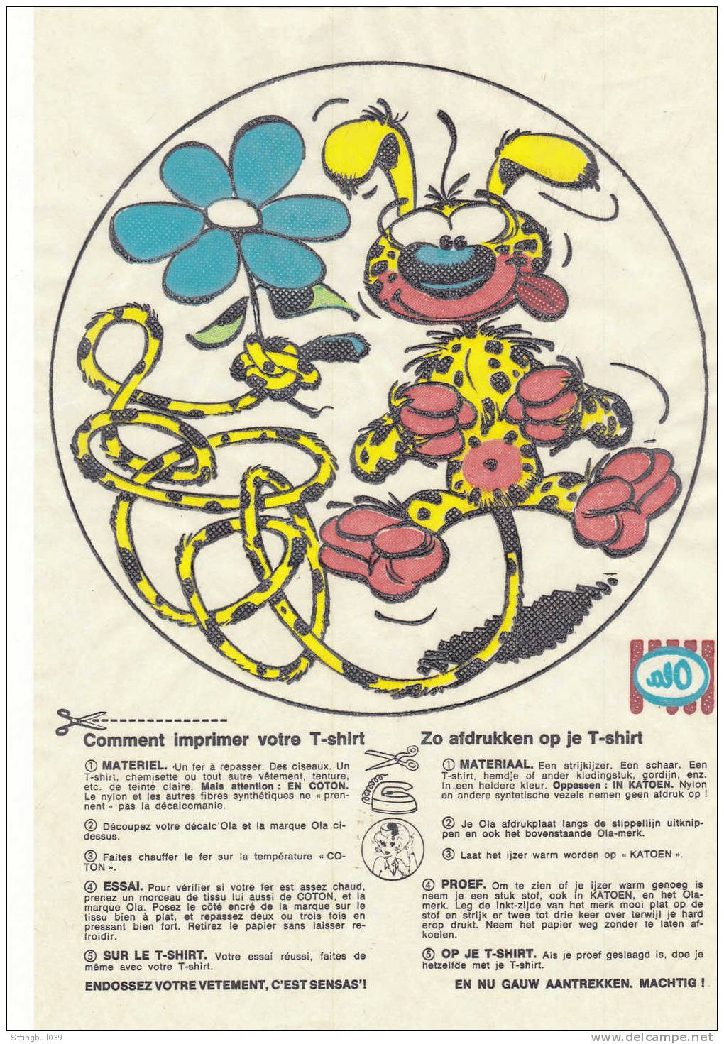 FRANQUIN. LE MARSIPULAMI. DECALCOMANIE PUB Glaces OLA POUR T-SHIRT. Années 70 - Advertisement