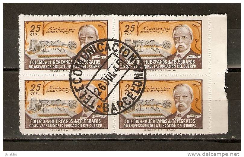 SPAIN 1945 HUERFANOS DE TELEGRAFOS BARCELONA BL4 - Marques De Censures Nationalistes