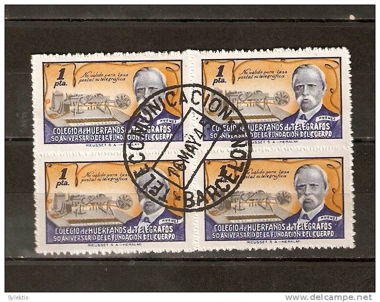 SPAIN 1945 HUERFANOS DE TELEGRAFOS BARCELONA BL4 - Nationalistische Zensur