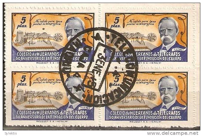 SPAIN 1945 HUERFANOS DE TELEGRAFOS MADRID BL4 - Nationalists Censor Marks