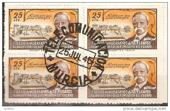 SPAIN 1945 HUERFANOS DE TELEGRAFOS MURSIA BL4 - Nationalistische Zensur