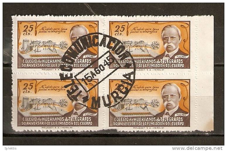 SPAIN 1945 HUERFANOS DE TELEGRAFOS MURSIA BL4 - Nationalistische Zensur