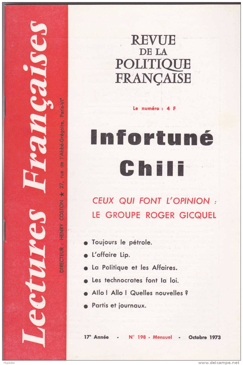 Lectures Françaises 198 Octobre 1973 Henri Coston Revue De La Politique Française - Política