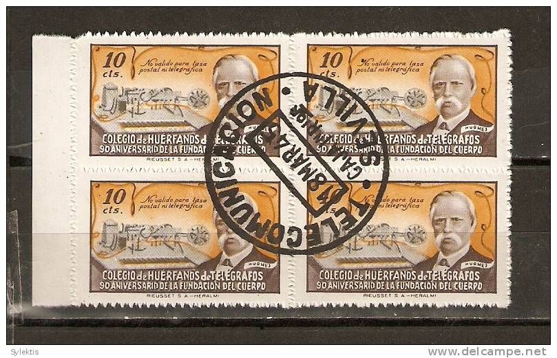 SPAIN 1945 HUERFANOS DE TELEGRAFOS SEVILLA BL4 - Marcas De Censura Nacional