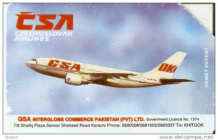 TARJETA DE PAKISTAN DE UN AVION DE AIRLINES CSA - Pakistan