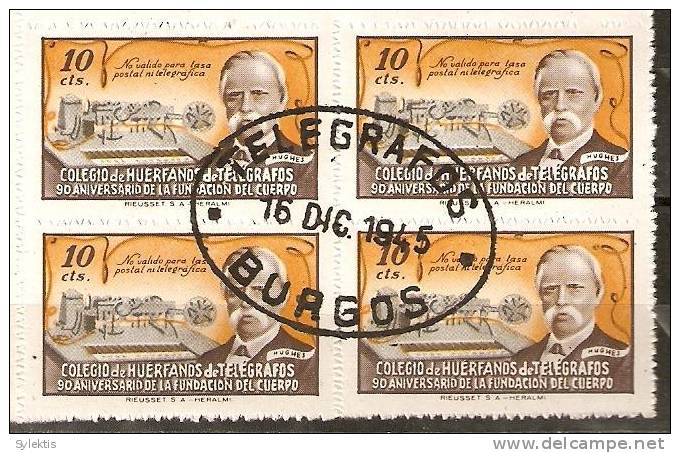 SPAIN 1945 HUERFANOS DE TELEGRAFOS BURGOS BL4 - Telegramas