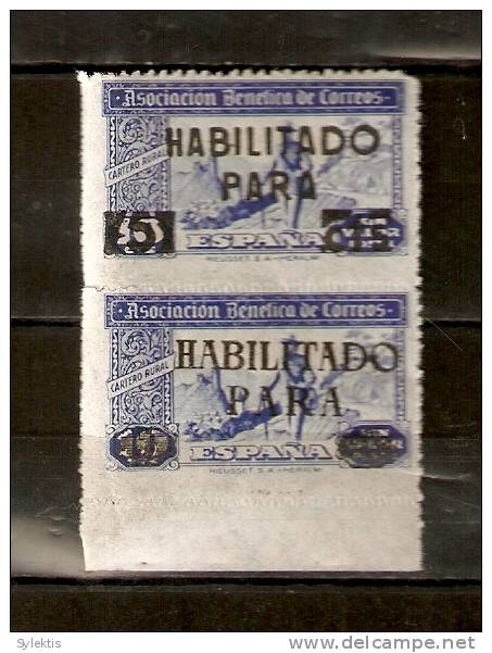 SPAIN RURAL OV. HABILITADO & NEW VALUE 5 PARA BLACK PAIR - Spanish Civil War Labels