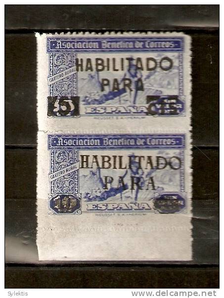 SPAIN RURAL OV. HABILITADO & NEW VALUE 5 PARA BLACK PAIR - Militärpostmarken