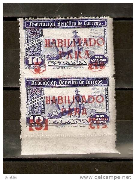 SPAIN RURAL OV. HABILITADO & NEW VALUE 5 PARA RED PAIR - Kriegssteuermarken