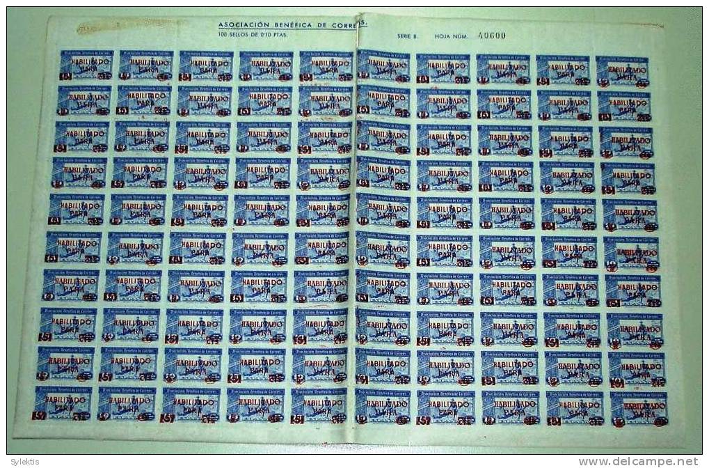 SPAIN RURAL OV. HABILITADO & NEW VALUE 5 PARA RED PAIFULL SHEET OF 100 STAMPS - Tasse Di Guerra