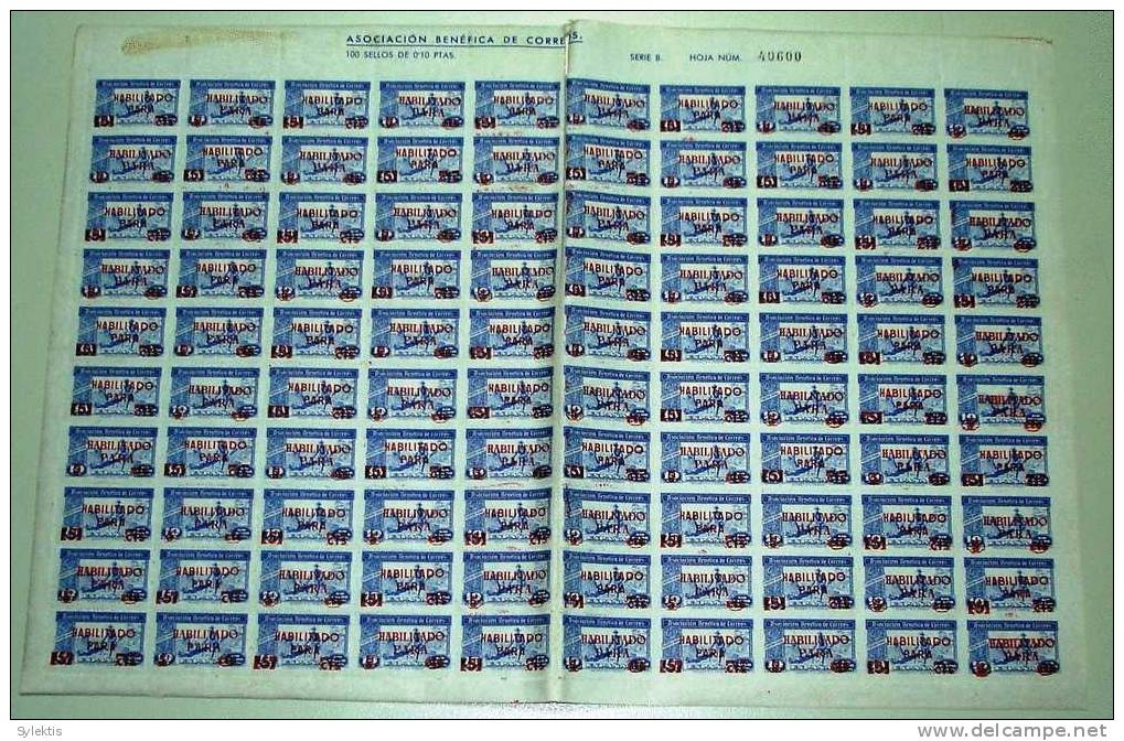 SPAIN RURAL OV. HABILITADO & NEW VALUE 5 PARA RED PAIFULL SHEET OF 100 STAMPS - Fiscale Zegels